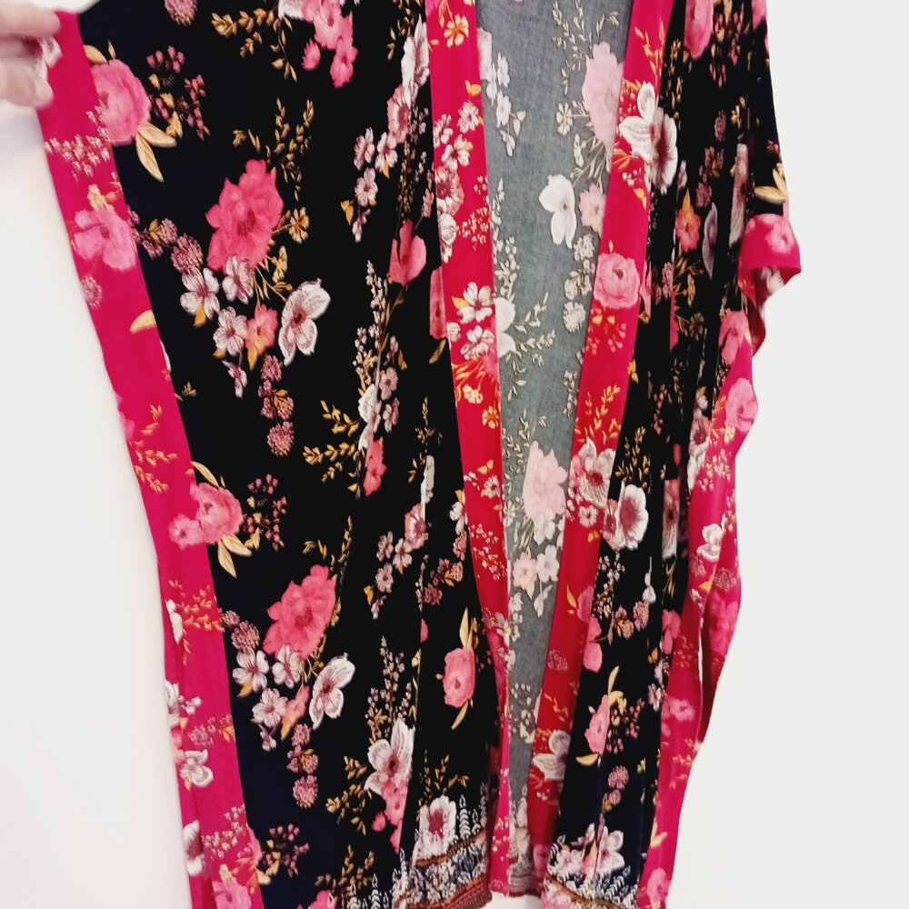 Knox Rose, Midi Bohemian Floral Open Front Kimono Size M/L, Boho, Cover Up, Wrap - Picture 5 of 16